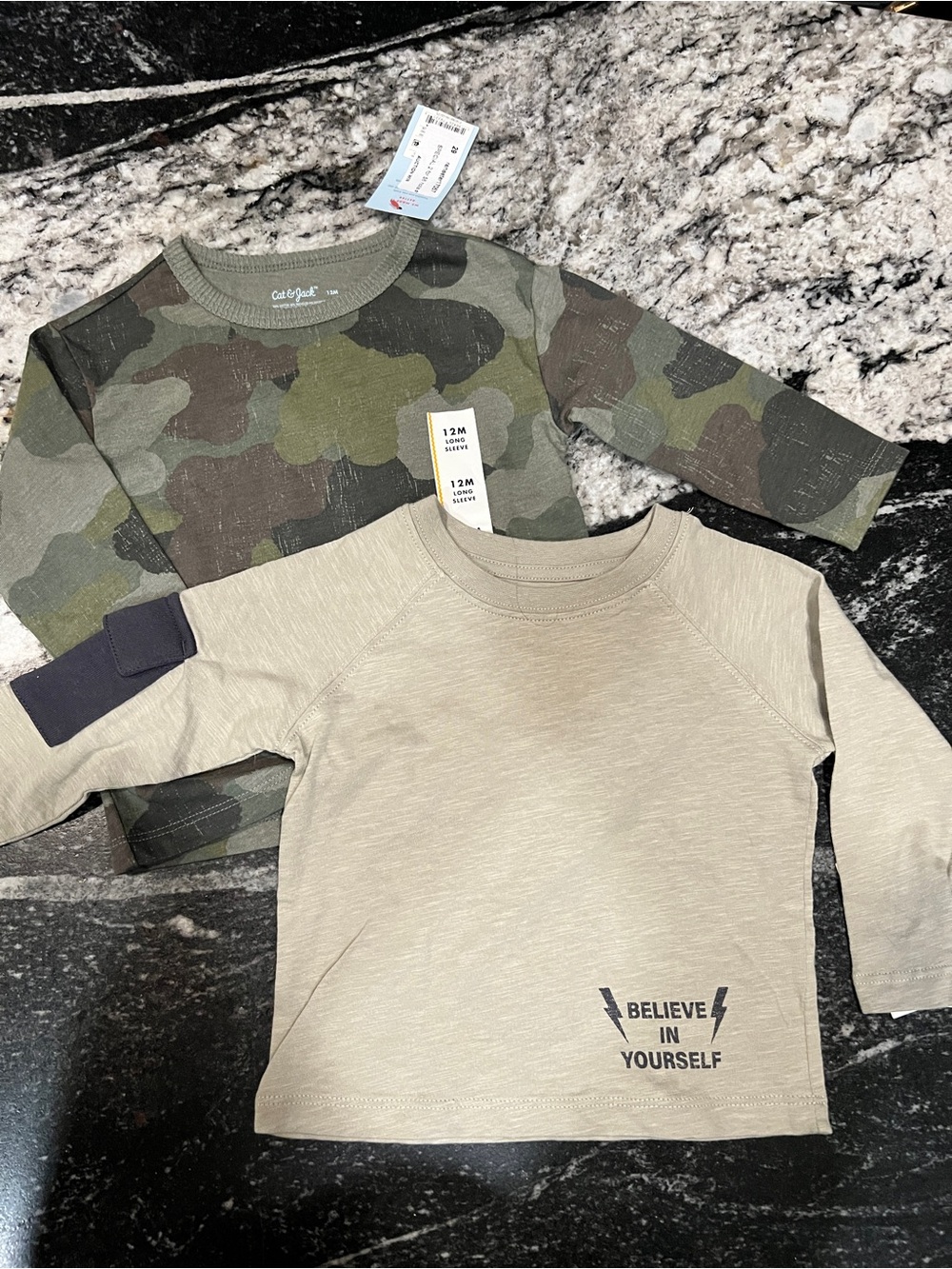 12M Long Sleeve Shirt Bundle | Cat & Jack NWT Camo + Grayson Mini Graphic Tee